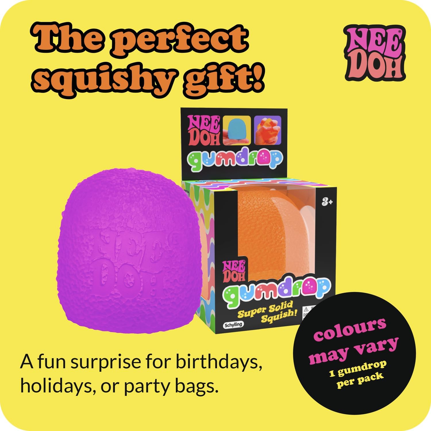 Schylling NeeDoh Gumdrop - Textured Sensory Toy with Super Solid Squish - 2.5″ Tall - Colors May Vary (Pack of 1) - Image 6