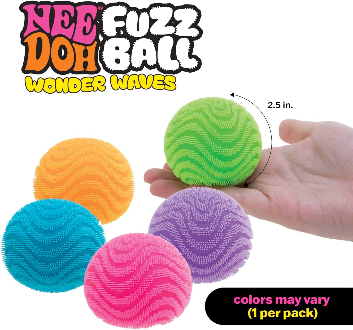 Schylling NeeDoh Fuzz Ball - Sensory Toy with a Velvet Texture and Soft Cloud Squish - Wavy Pattern You Can See and Feel - Ages 3 and Up - Color May Vary; One Per Pack (Wonder Waves) - Image 5