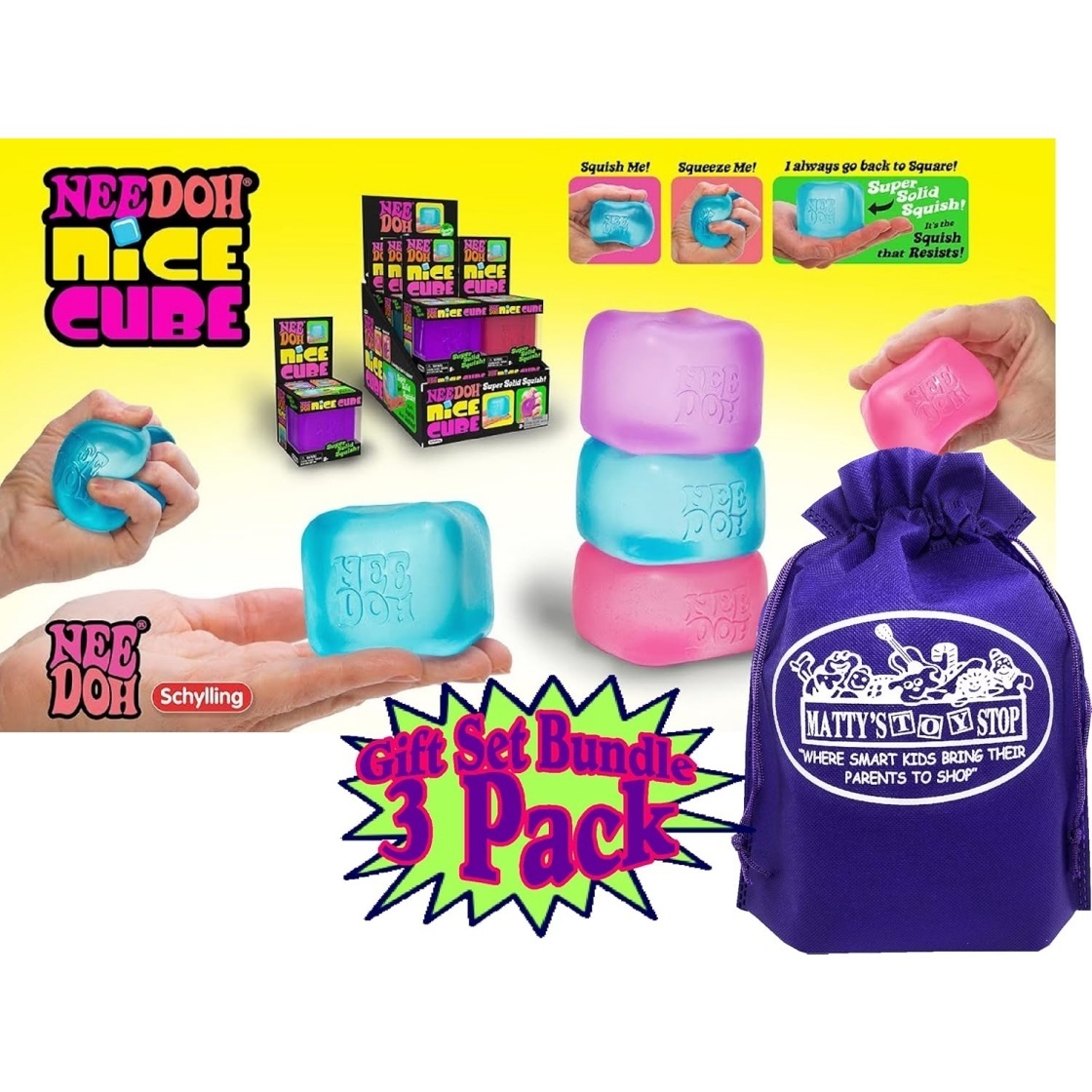 Nice Cube Translucent NeeDoh - 3 Pack (Purple/Pink/Blue) - Image 2
